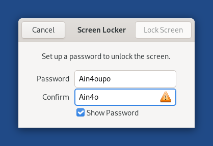 Screenshot of the new screen locking dialog