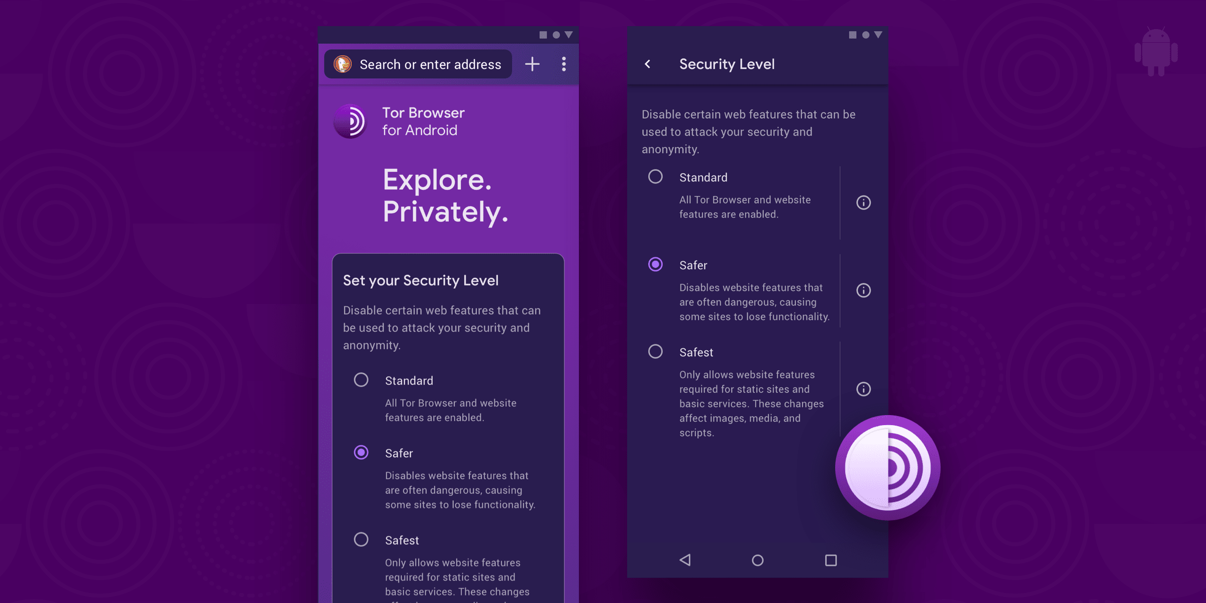 Tor Browser for Android 10 - Security Settings