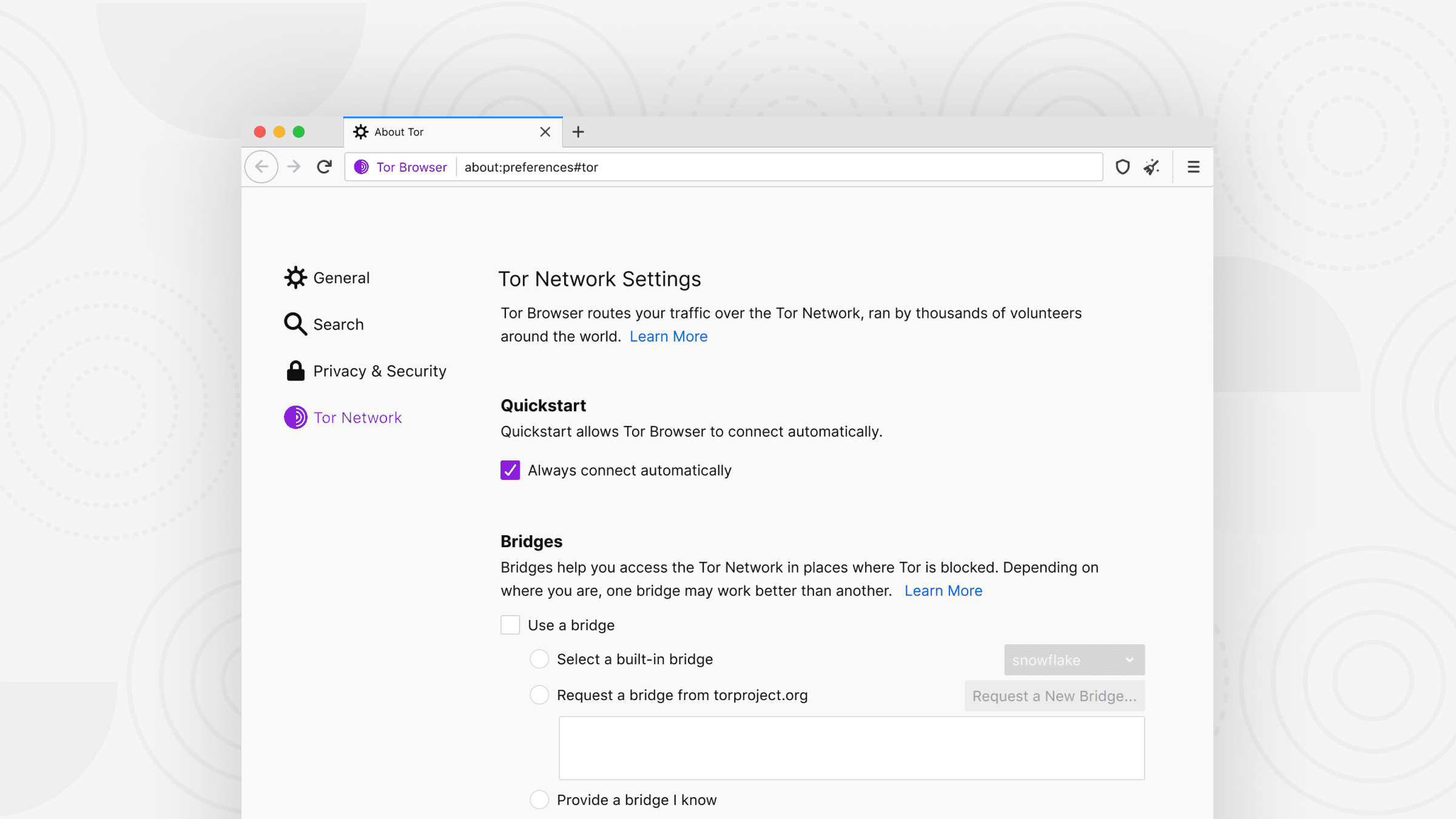 Quickstart preferences in Tor Browser 10.5